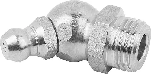 Produktfoto 1 von KEGELSCHMIERNIPPEL DIN71412, FORM:B ABGEWINKELT 45° M. 6-KANT, M10X1,5, L=25, EDELSTAHL BLANK