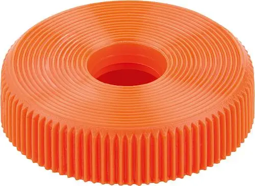 RÄNDELKNOPF FÜR SECHSKANTSCHRAUBEN D1=17 H=5,5, FORM:A POM, ORANGE, FÜR M04, SW=7