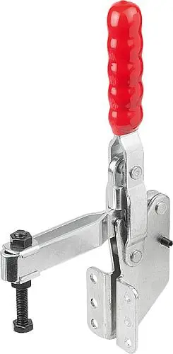 SCHNELLSPANNER VERTIKAL STANDARD, FUß ABGEWINKELT F2=3600, VERSTELLB. ANDRUCKSPINDEL M08X60, STAHL VERZINKT,