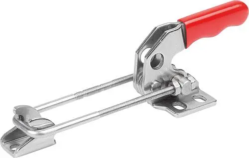 Produktfoto 1 von BÜGELSPANNER HORIZONTAL, STANDARD MIT GEGENHALTER, F1=2000, EDELSTAHL BLANK, KOMP:KUNSTSTOFF ROT ÖLBESTÄNDIG