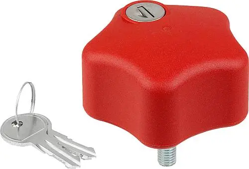 Produktfoto 1 von FÜNFSTERNGRIFF ABSCHLIEßBAR, D1=68 M08X20, KUNSTSTOFF ROT, KOMP:STAHL