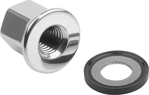 Produktfoto 1 von HUTMUTTER M. DICHT + UNTERLAGSCHEIBE, D=M12, SW=18, EDELSTAHL 1.4404 POLIERT, HYGIENIC USIT®, KOMP:70 EPDM 295