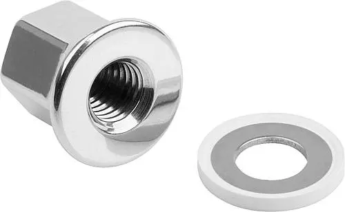 Produktfoto 1 von HUTMUTTER M. DICHT + UNTERLAGSCHEIBE, D=M08, SW=13, EDELSTAHL 1.4404 POLIERT, HYGIENIC USIT®, KOMP:70 EPDM 253815