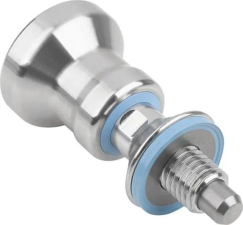 ARRETIERBOLZEN HYGIENIC DESIGN GR.1 M10, D=6, FORM:C MIT RASTNUT, EDELSTAHL 1.4404 UNGEHÄRTET, KOMP:EDELSTAHL BLAU