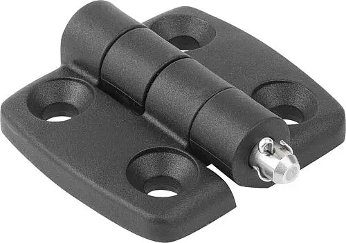 Produktfoto 1 von SCHARNIER FORM:C M.BOLZEN/KOPF U.SPLINT 97X48, THERMOPLAST SCHWARZ, KOMP:EDELSTAHL BLANK, A1=27,5, A2=27,5,
