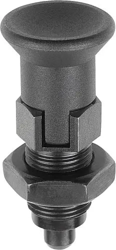 ARRETIERBOLZEN PREMIUM MIT ZYL. ARRETIERSTIFT GR.1 D1=M10X1, D=5, FORM:D MIT RASTNUT MIT KONTERMUTTER,