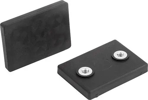 Produktfoto 1 von MAGNET FLACHGREIFER, RECHTECKIG, FORM:B 43X31X6,9, D1=10, NDFEB, KOMP:GUMMI SCHWARZ