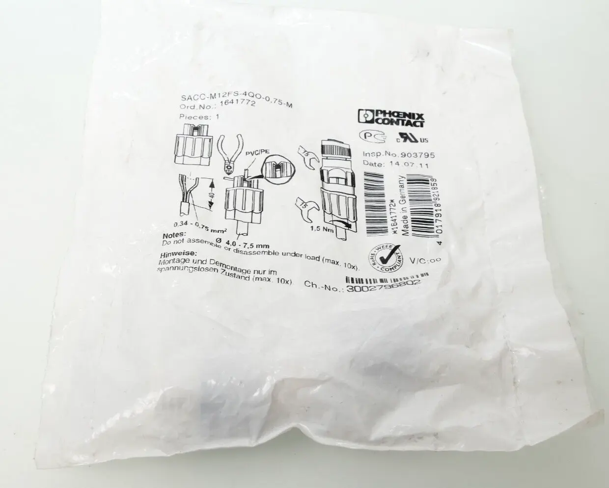 Produktfoto 1 von Phoenix Contact Steckverbinder 16 41 77 2 | SACC-M12FS-4QO-0,75M | 1641772
