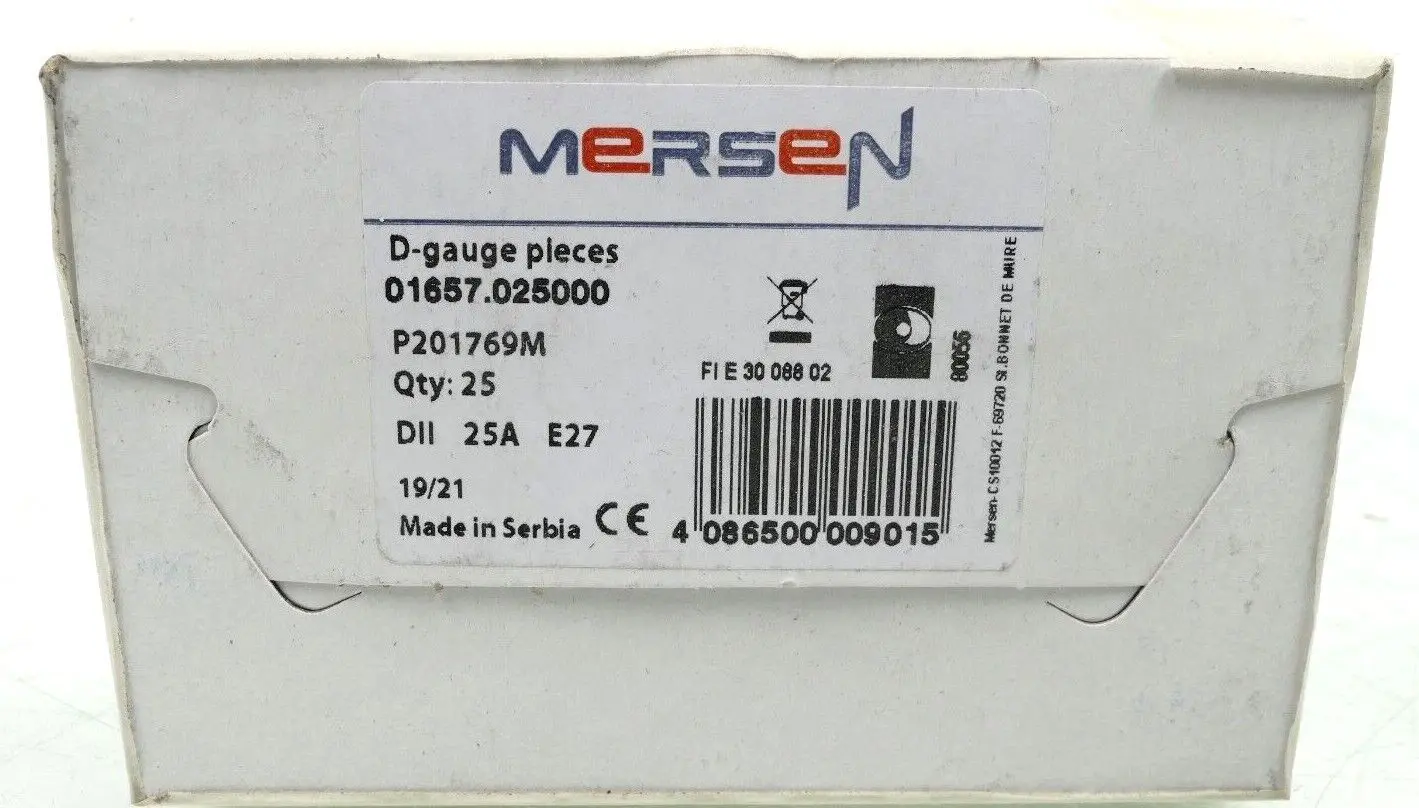 Produktfoto 1 von 25x Mersen 01657.025000 D-Schraub-Passeinsatz DII 25A E27