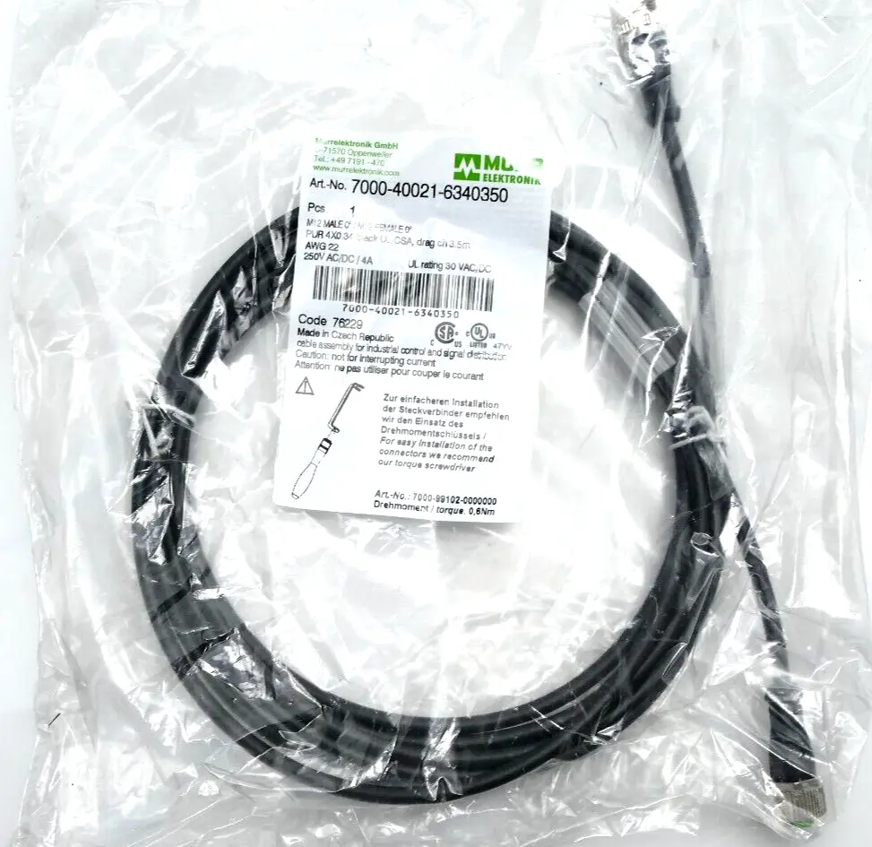 Produktfoto 1 von Murr Elektronik M12 St. 0° / M12 Bu. 0° A-kod. Kabel 3,5m | 7000-40021-6340350