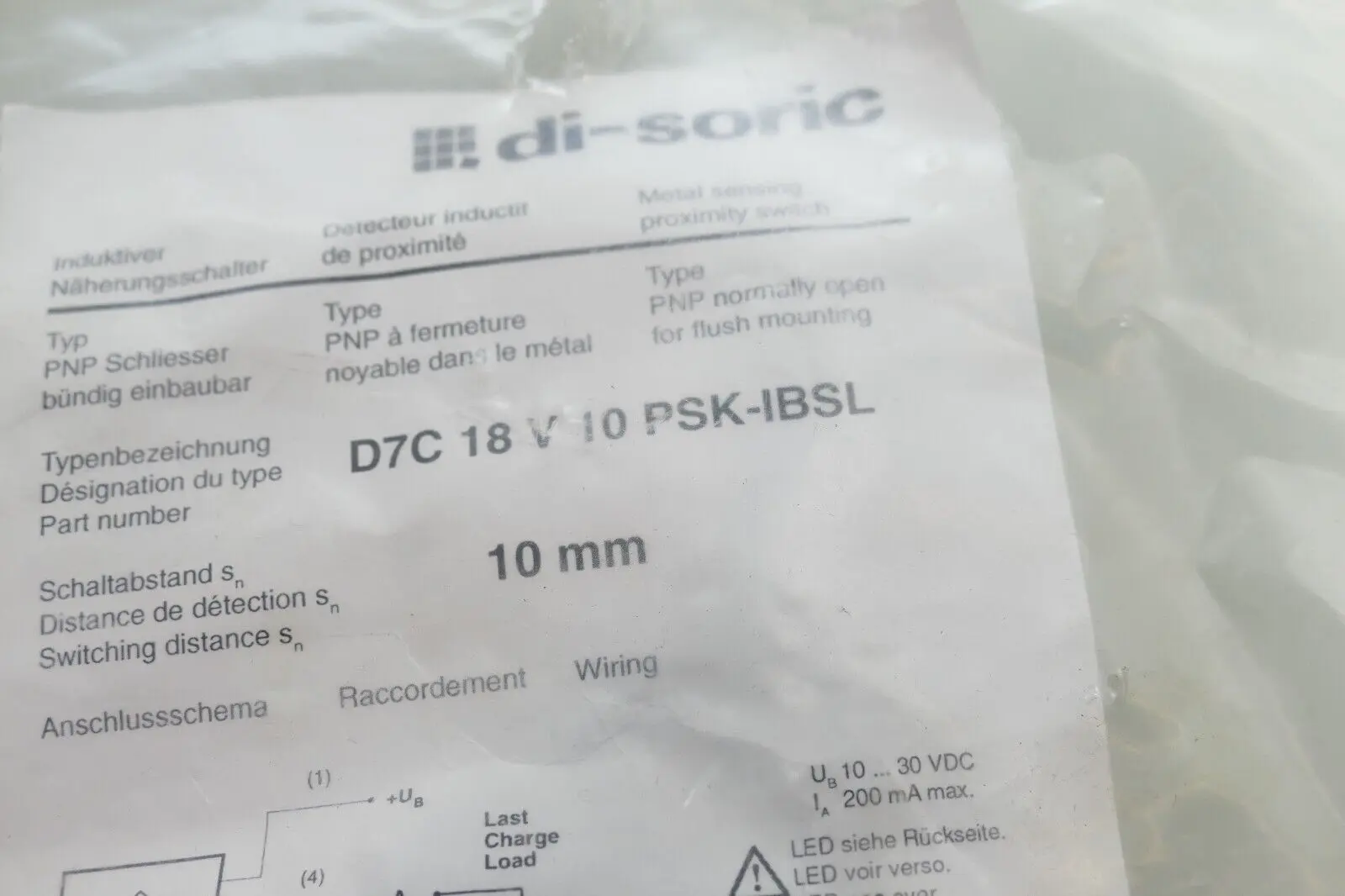 Produktfoto 1 von Di-Soric Näherungsschalter 10 mm | D7C 18 V 10 PSK-IBSL