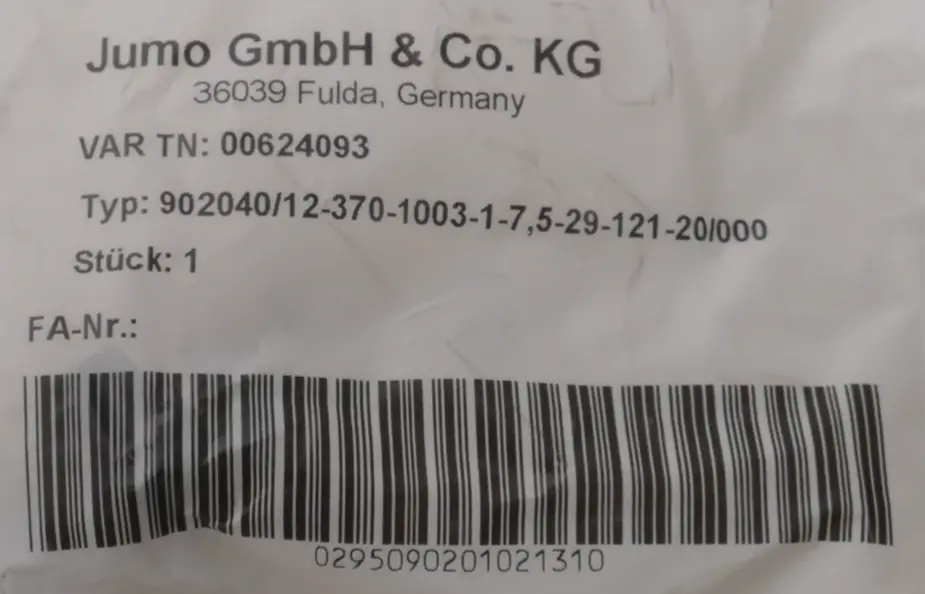 Produktfoto 1 von Jumo PT100 Widerstandsthermometer | 902040/12-370-1003-1-7,5-29-121-20/000