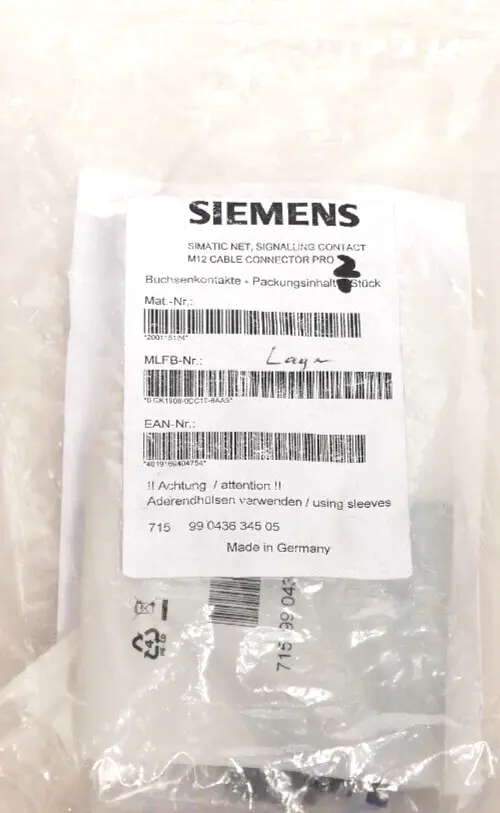 Produktfoto 1 von 2x Siemens Signalling Contact M12 Cable Connector Pro | 6GK1908-0DC10-6AA3
