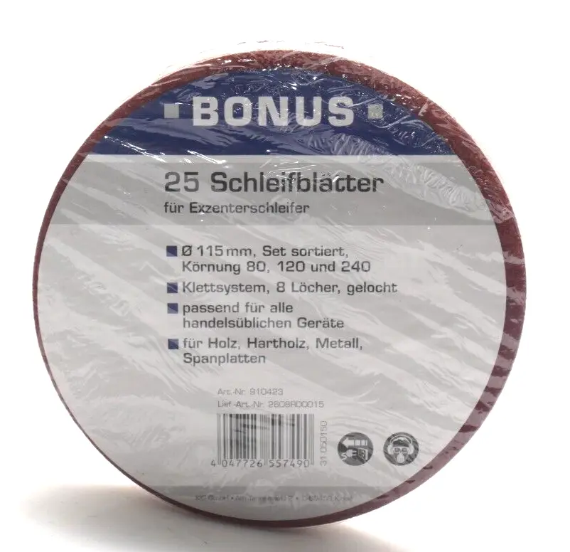 Produktfoto 1 von 25x KIG Bonus Schleifblätter für Exzenterschleifer 80 120 240 | Ø 115mm | 910423