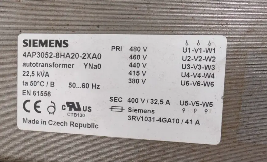 Produktfoto 1 von Siemens Autotransformer 4AP3052-8HA20-2XA0 | 4AP3 052-8HA20-2XA0