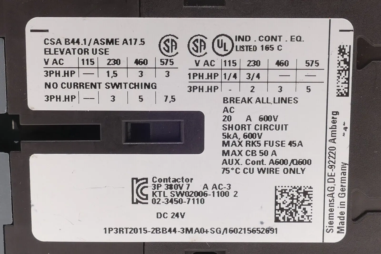 Produktfoto 1 von Siemens SIRIUS Leistungsschütz 3RT2 015-2BB44-3MA0 | E:06 | 3RT2015-2BB44-3MA0