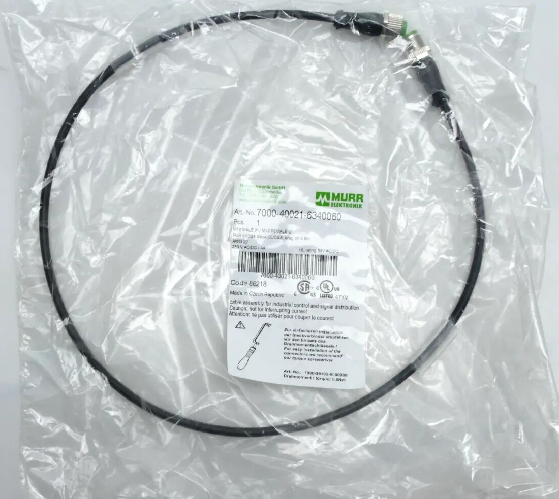 Produktfoto 1 von Murr Elektronik M12 St. 0° / M12 Bu. 0° A-kod. Kabel 0,6m | 7000-40021-6340060