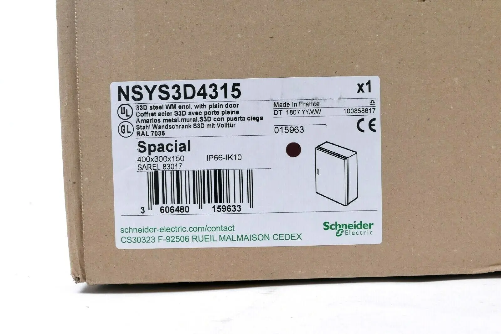Produktfoto 1 von Schneider Electric Spacial Stahl Wandschrank S3D RAL 7035 NSYS3D4315 | 015963