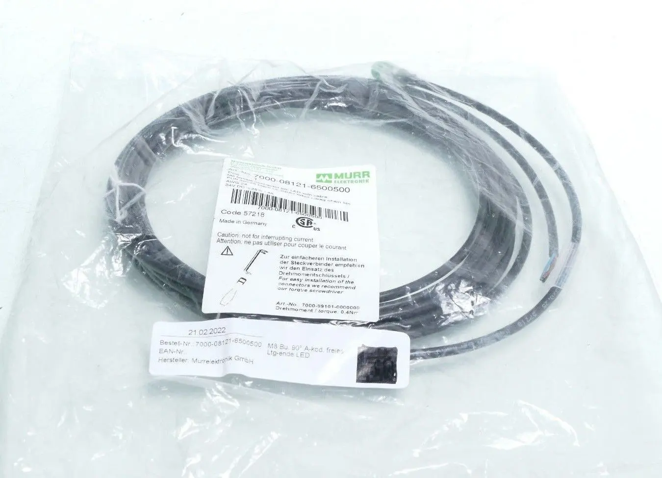 Produktfoto 1 von Murr Elektronik M8 Bu. 90° A-kod. freies Ltg-ende Kabel 5m | 7000-08121-6500500