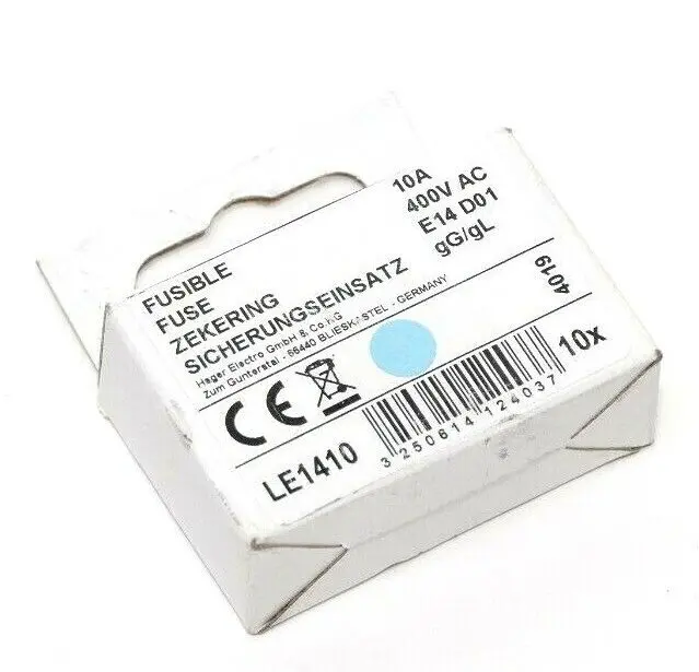 Produktfoto 1 von 10x Hager Sicherungseinsatz 10A 400V AC E14 D01 | LE1410