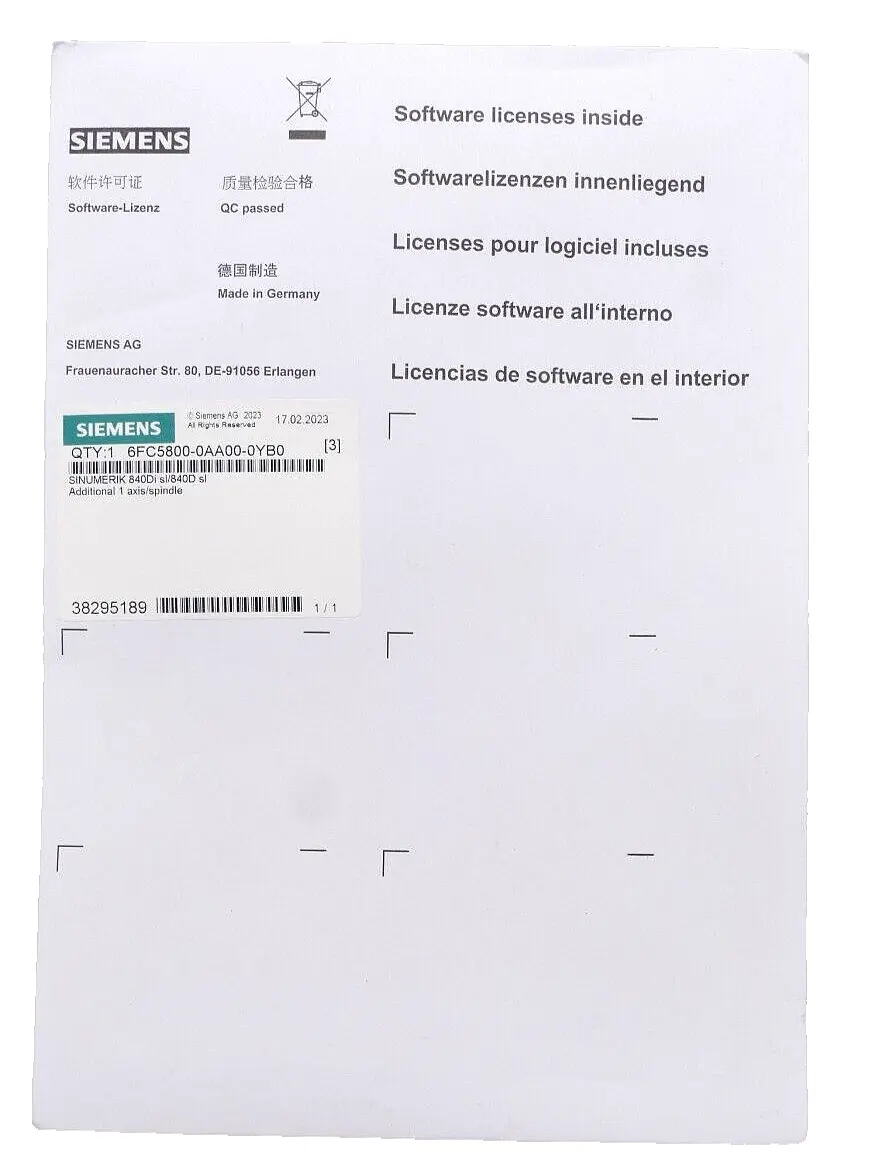 Produktfoto 1 von Siemens Sinumerik 6FC5800-0AA00-0YB0 Achse/Spindel Softwareoption