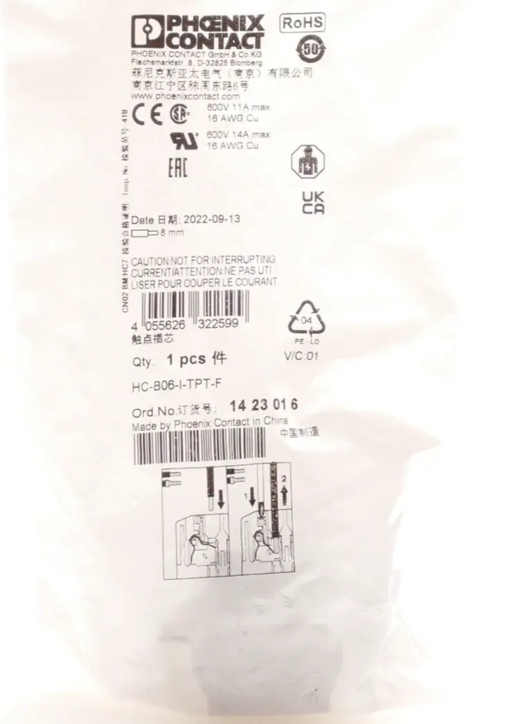 Produktfoto 1 von 2x Phoenix Contact 1423016 Kontakteinsatz HC-B06-I-TPT-F