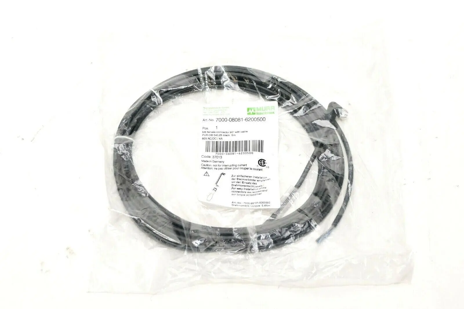 Produktfoto 1 von Murr Elektronik M8 Bu. 90° A-kod. freies Ltg-ende | 7000-08081-6200500
