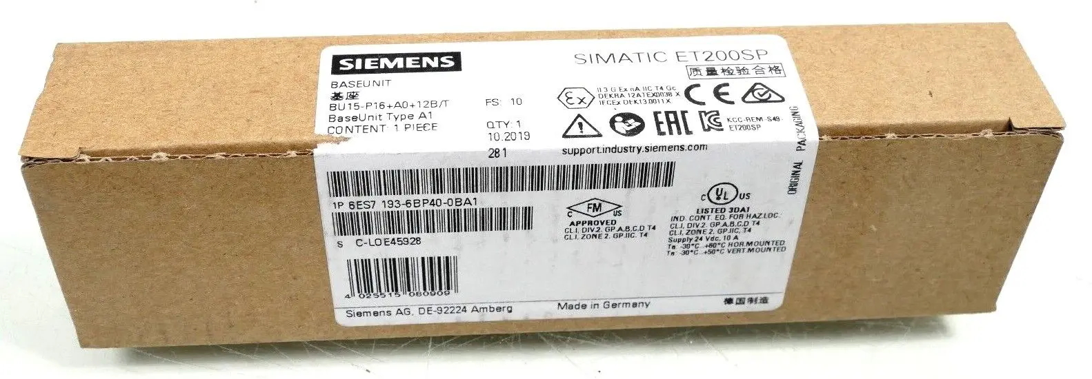Produktfoto 1 von Siemens SIMATIC ET200SP | 6ES7 193-6BP40-0BA1 | FS:10 | 6ES7193-6BP40-0BA1