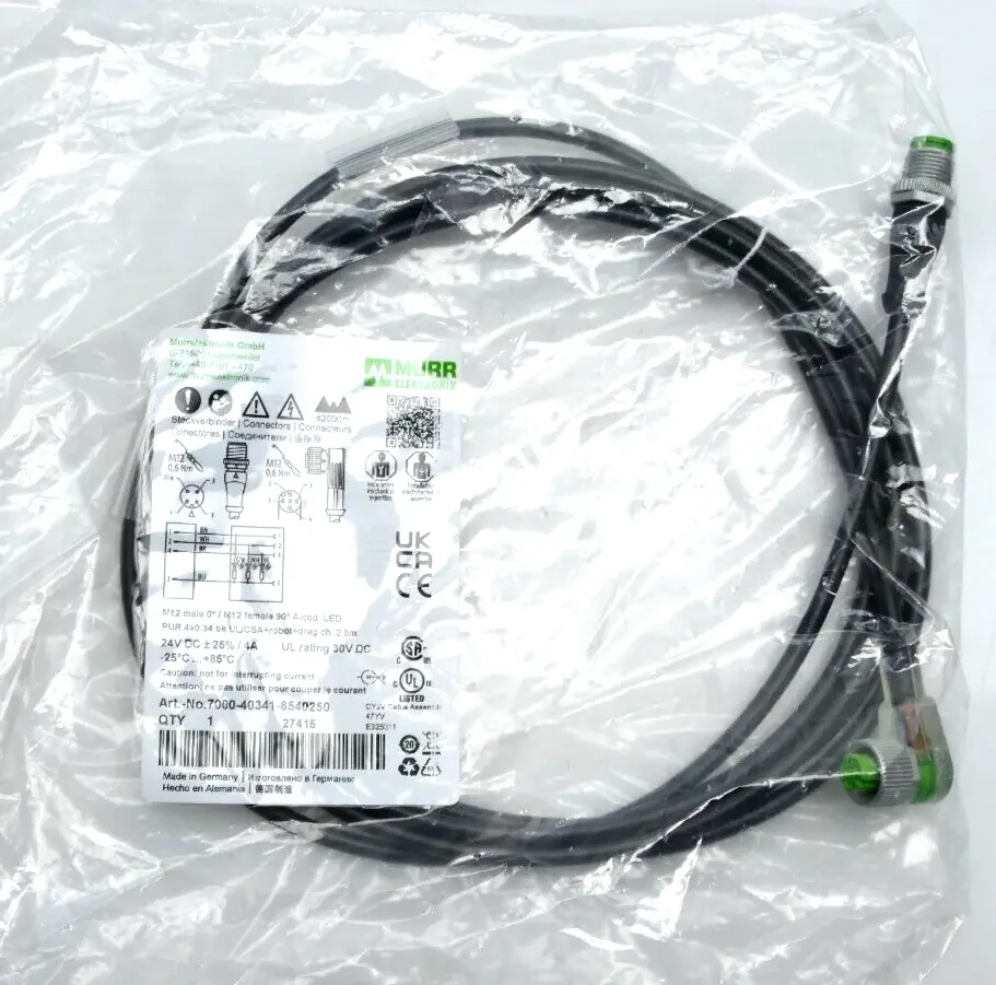 Produktfoto 1 von Murr Elektronik M12 St. 0° / M12 Bu. 90° A-kod. LED 2,5m | 7000-40341-6540250