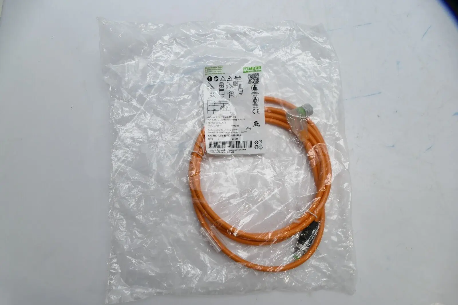 Produktfoto 1 von Murr Elektronik M12 St. 0° / M12 Bu. 90° A-kod. LED 2m | 7000-40343-4870200
