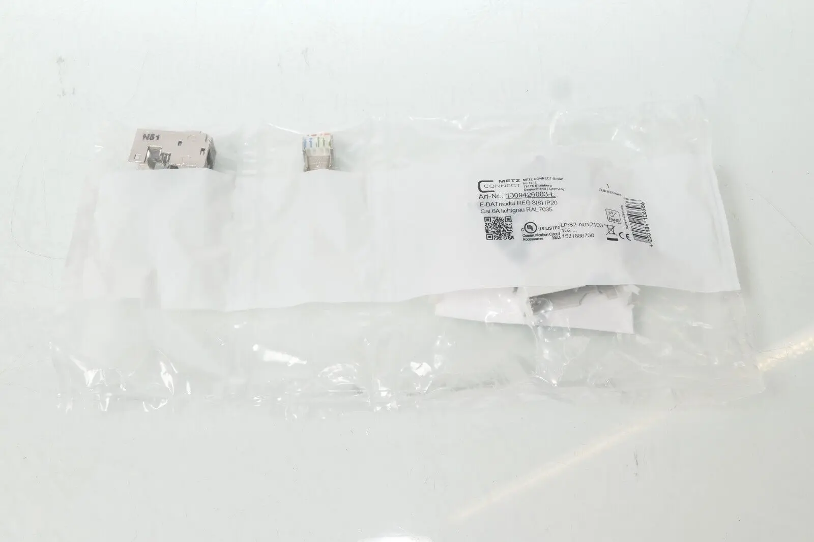 Metz Connect E-DAT Modul REG 8(8) IP20 Cat.6A lichtgrau RAL7035 | 1309426003-E