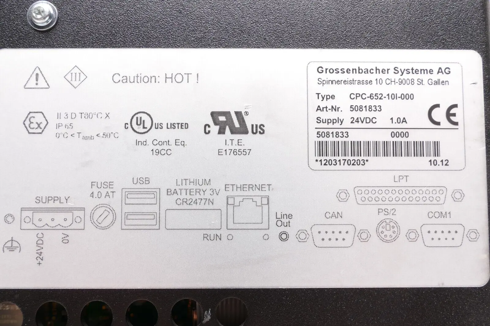 Produktfoto 1 von Grossenbacher Systeme Industrie-PC | CPC-652-10I-000 | 5081833 24VDC