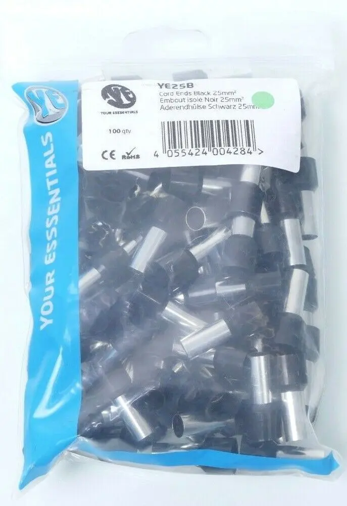 100x YE Aderendhülse Schwarz 25mm² isoliert | YE25B