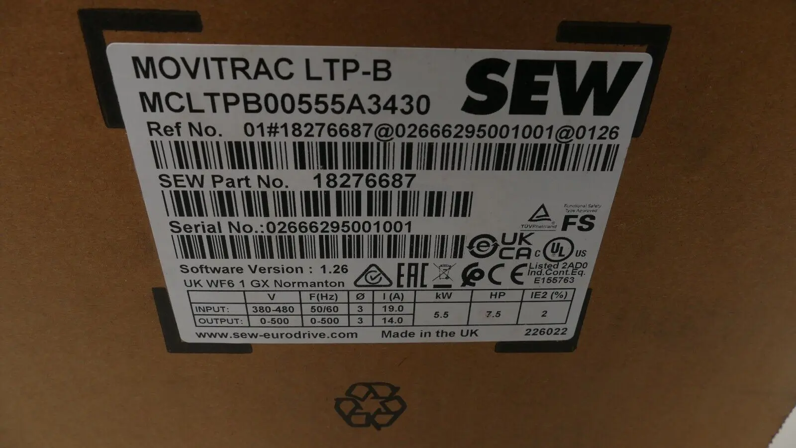 Produktfoto 1 von SEW Eurodrive MOVITRAC LTP-B | MCLTPB00555A3430 | V:1.26 | 18276687