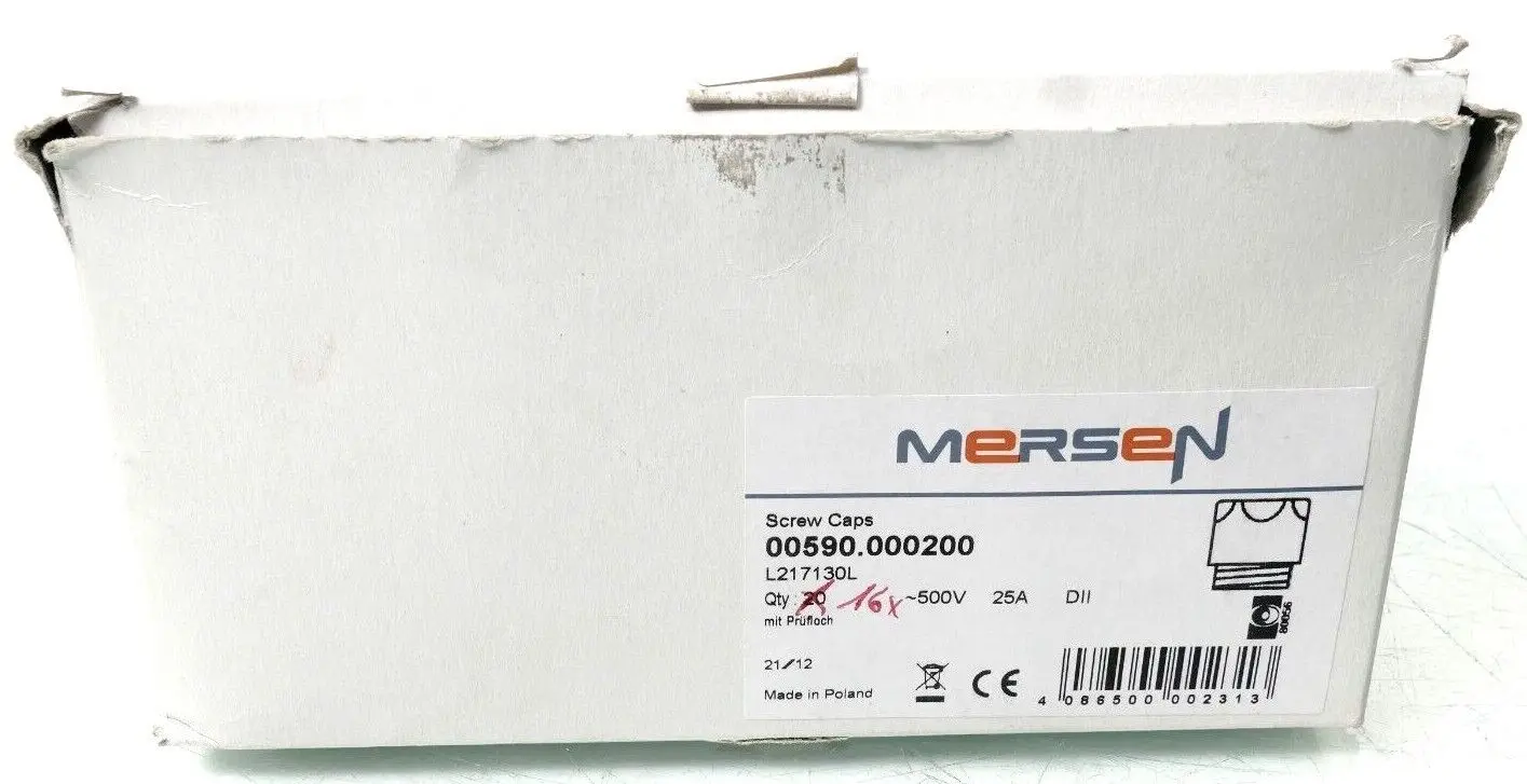 Produktfoto 1 von 16x Mersen D-Schraubkappe 00590.000200 DII 25A 500V