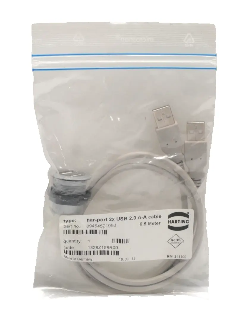 Produktfoto 1 von Harting USB-Steckverbinder har-port 2x USB 2.0 A-A cable 0,5m | 09454521950