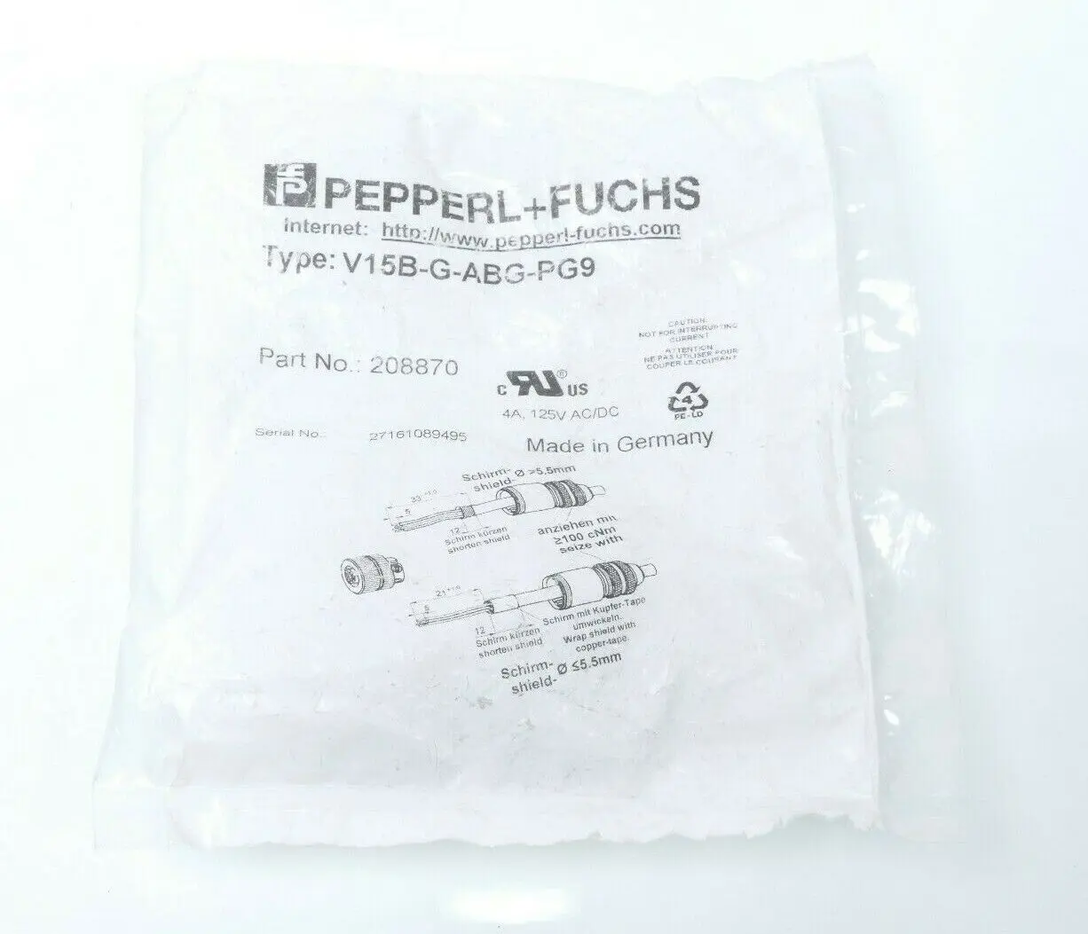 Produktfoto 1 von Pepperl + Fuchs Kabeldose, konfektionierbar V15B-G-ABG-PG9 | 208870