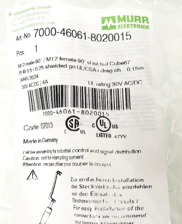 Produktfoto 1 von Murr Elektronik M12 St. 90° / M12 Bu. 90° Kabel 0,15m | 7000-46061-8020015