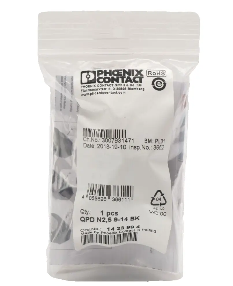Produktfoto 1 von 5x Phoenix Contact Mutter 14 23 99 4 | QPD N2,5 9-14 BK | 1423994