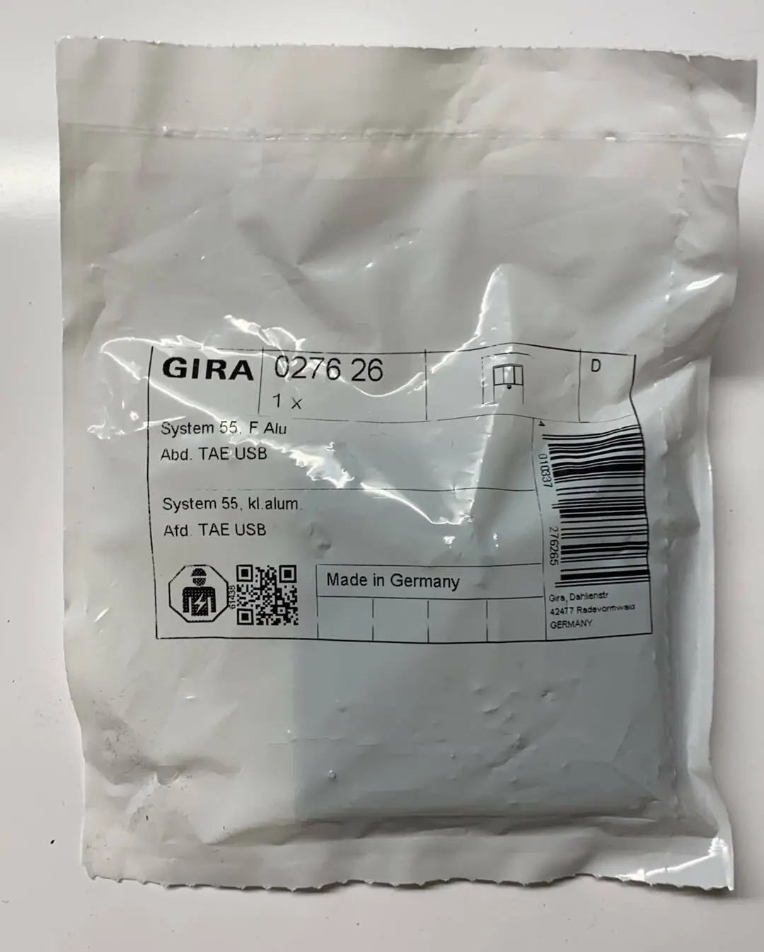 Produktfoto 1 von Gira 027626 System 55 Alu Abdeckung für TAE USB | 0276 26
