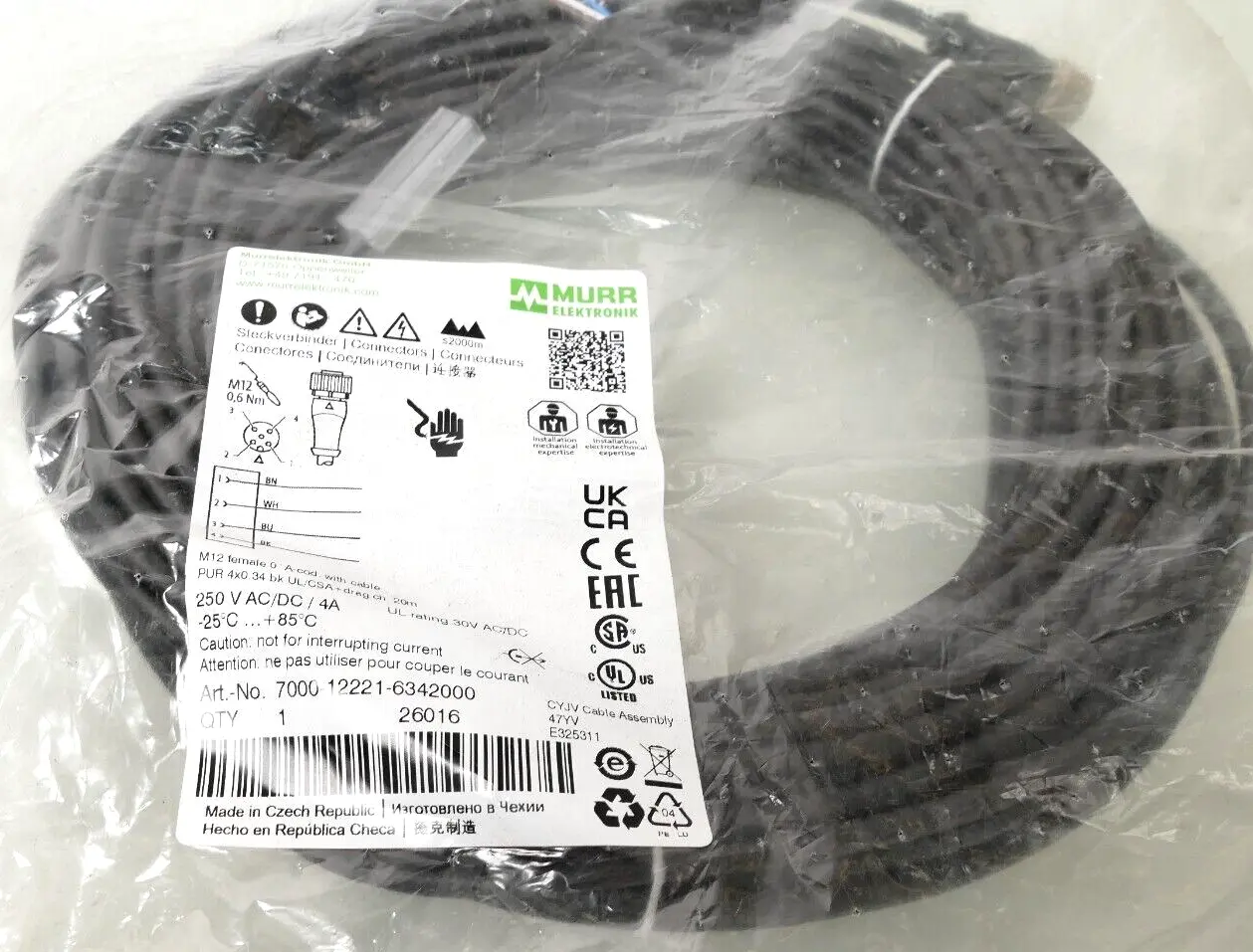 Produktfoto 1 von Murr Elektronik M12 Bu. 0° A-kod. freies Ltg-ende Kabel 20m | 7000-12221-6342000