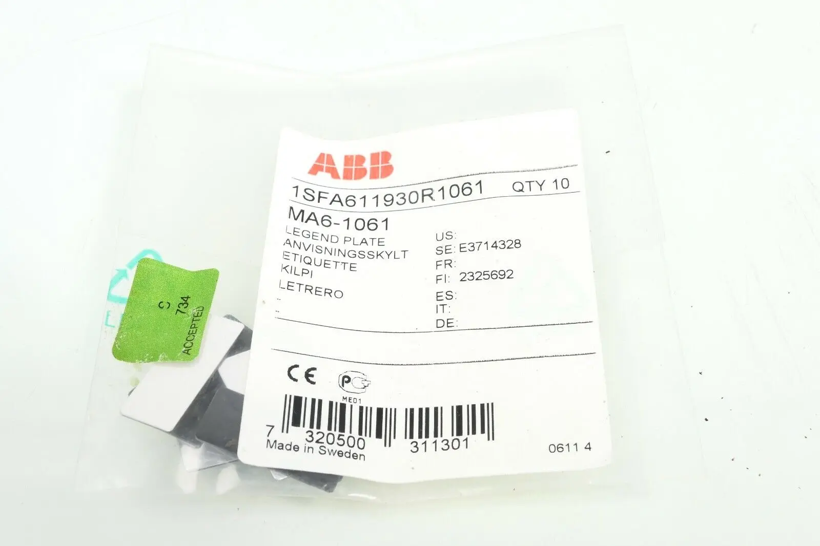 Produktfoto 1 von 10x ABB MA6-1061 Legend Plate | 1SFA611930R1061
