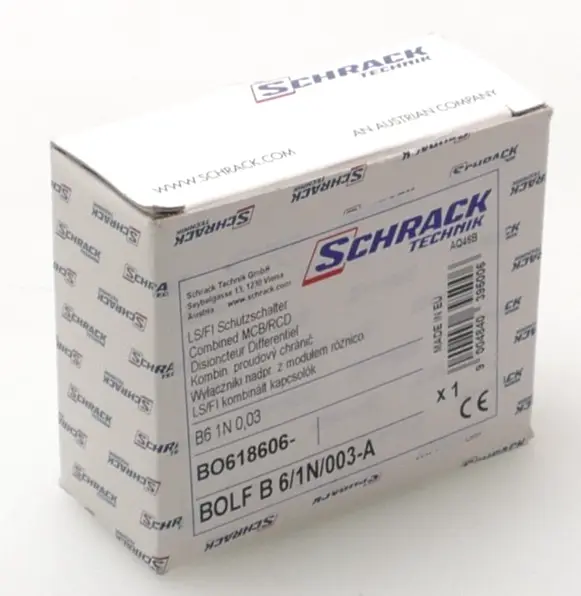 Produktfoto 1 von Schrack LS/FI Schutzschalter B6 1N 0,03 BO618606 | BOLF B 6/1N/003-A