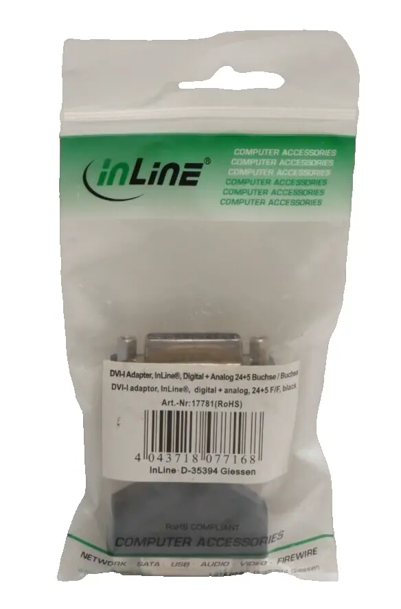 Produktfoto 1 von 2x InLine DVI-I Adapter Digital + Analog 24+5 Buchse | 17781