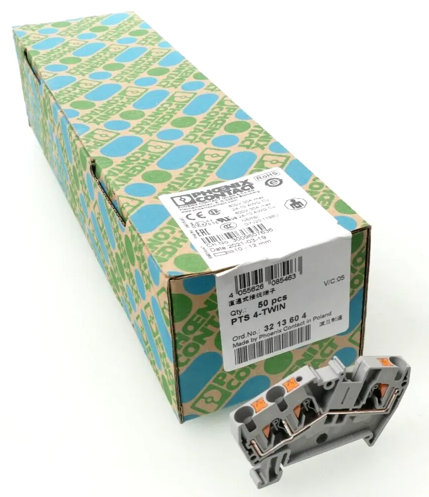 Produktfoto 1 von 50x Phoenix Contact Durchgangsklemme 32 13 60 4 | PTS 4-TWIN | 3213604