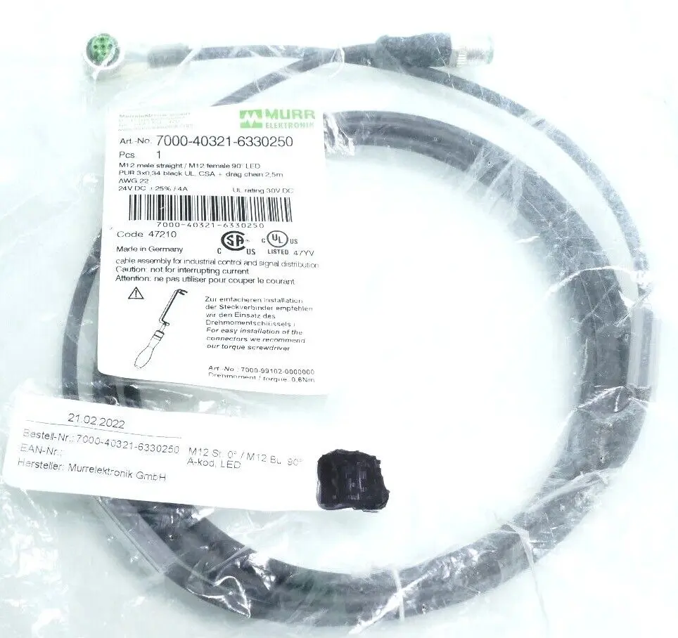 Produktfoto 1 von Murr Elektronik M12 St. 0° / M12 Bu. 90° A-kod. Kabel 2,5m | 7000-40321-6330250