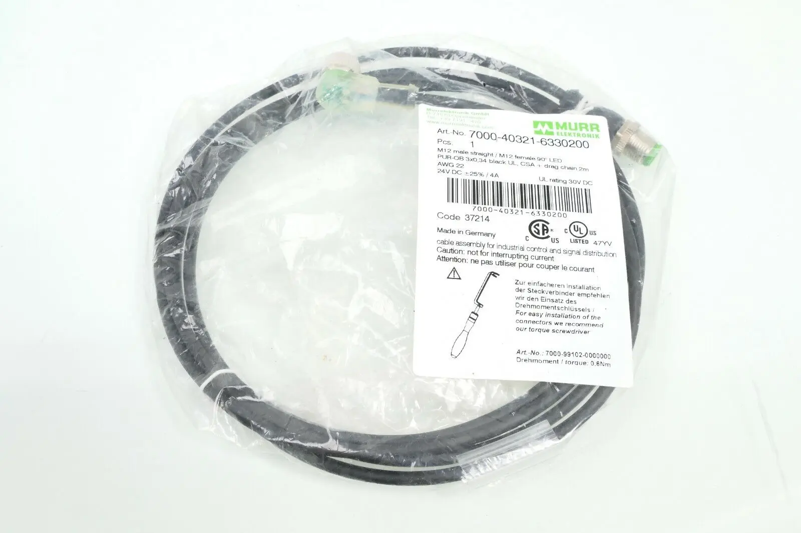 Produktfoto 1 von Murr Elektronik M12 St. 0° / M12 Bu. 90° A-kod. Kabel 2m | 7000-40321-6330200