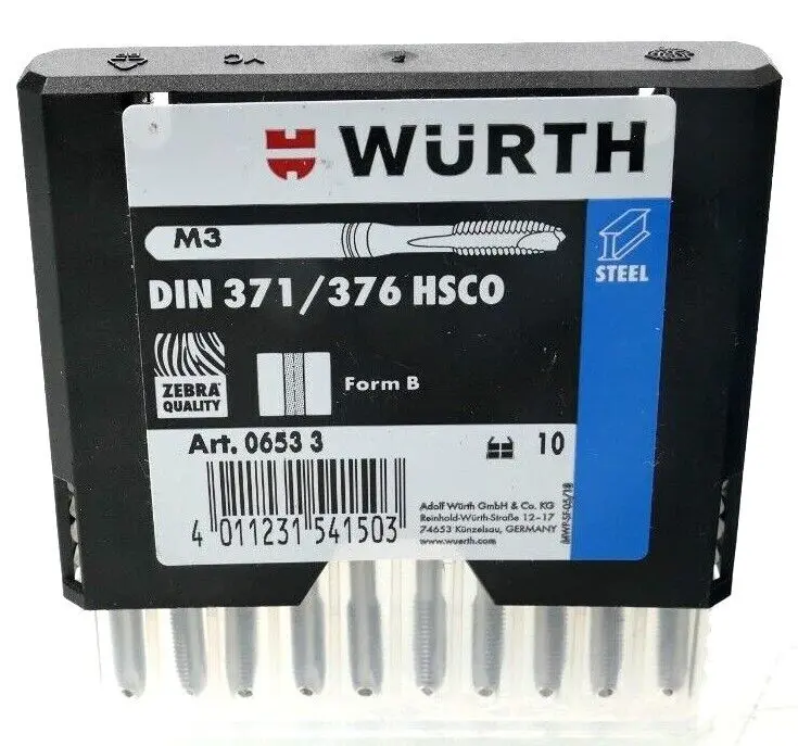 Produktfoto 1 von 10x Würth M3 Maschinengewindebohrer DIN 371/376 HSCO Form B 0653 3