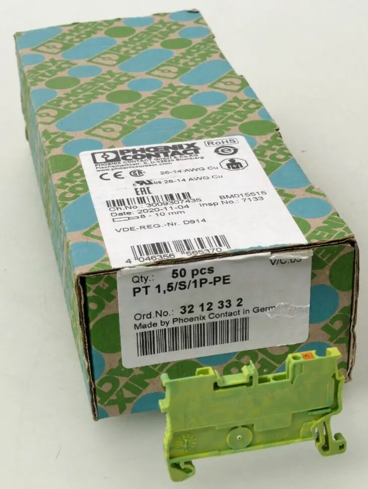 50x Phoenix Contact 3212332 Schutzleiter-Reihenklemme PT 1,5/S/1P-PE