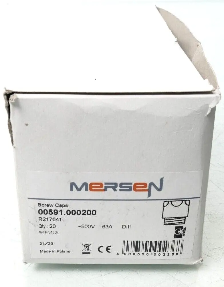Produktfoto 1 von 20x Mersen D-Schraubkappe 00591.000200 DIII 63A 500V
